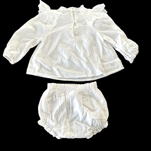 Old Navy Baby Girls 6-12 months White 2 Piece Eyelet Lace Trim Dress Set Wedding - Picture 3 of 5